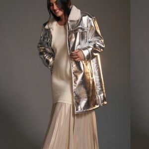 Seven 7 For All Mankind Silver Metallic Coat with Faux Fur Lining